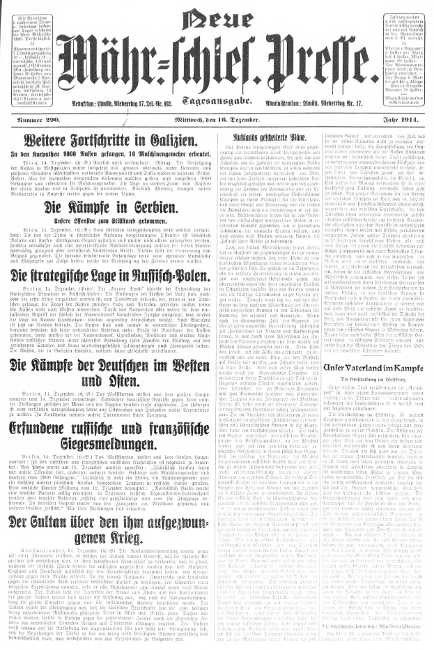 Titelseite einer deutschen Zeitung vom 18. September 1914 mit einem Schwarz-Weiß-Porträt eines Mannes im Anzug und Krawatte mit der Schlagzeile "Deutsches Reichstag, Vol 1, No 1".