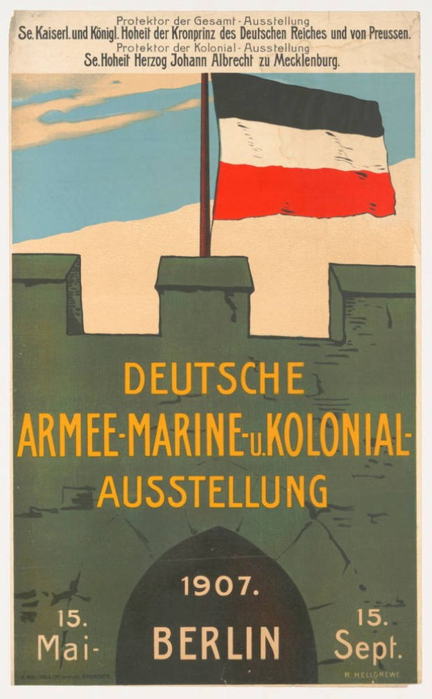 Deutsche Flagge über Text auf einem Plakat, wahrscheinlich mit Informationen über die Flagge.