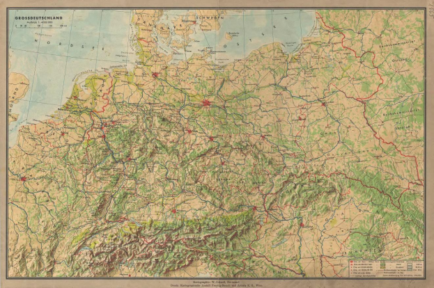 Ausführliches altes Deutschlandkarte mit Straße, Autobahnen und geographischen Merkmalen mit Text oben und unten.