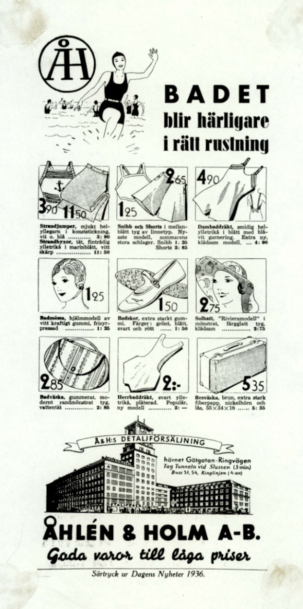 Anzeige mit einer Frau in einem wei├čen Bikini mit blauen und wei├čen Streifen, mit einem Pferdeschwanz, die direkt in die Kamera schaut und leicht ge├Âffnete Lippen hat, umgeben von Bildern von Menschen, hohen modernen Geb├Ąuden und gro├čen Text.