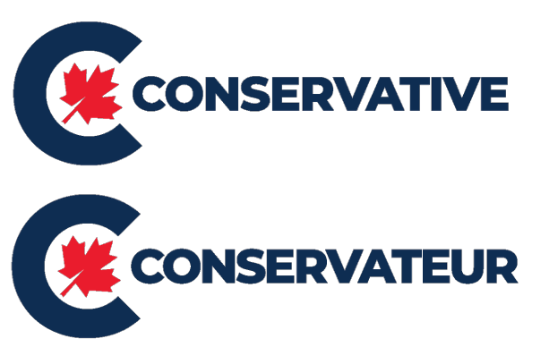 Die konservativen und konservativen Logos auf einem weißen Hintergrund, mit den Wörtern in fetter, schwarzer Schrift umgeben von einem schwarzen Rand.