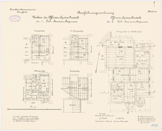 Grundrisszeichnung des ehemaligen Bundeskanzleramts in der Bundesrepublik Deutschland, zeigt detaillierte Layouts und Text.