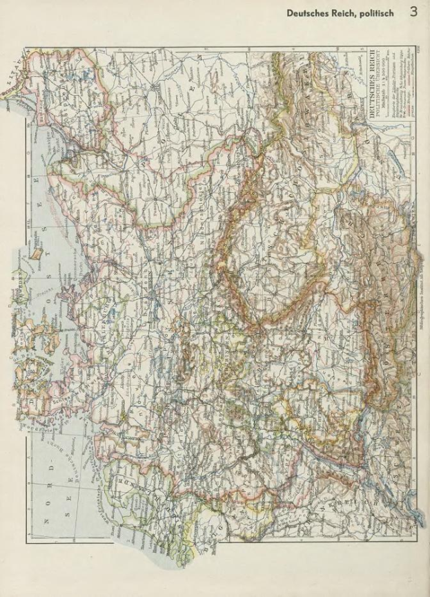 Eine Karte aus dem 19. Jahrhundert, die die politischen Teilungen Deutschlands zeigt, auf altem Papier mit Text oben und unten gedruckt.