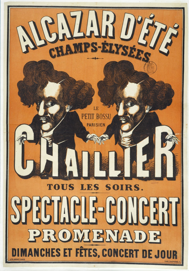 Plakatwerbung für ein Spektakelkonzert mit zwei Männern in Anzügen, die Seite an Seite mit ernsten Gesichtern stehen, Text in fetter Schrift.