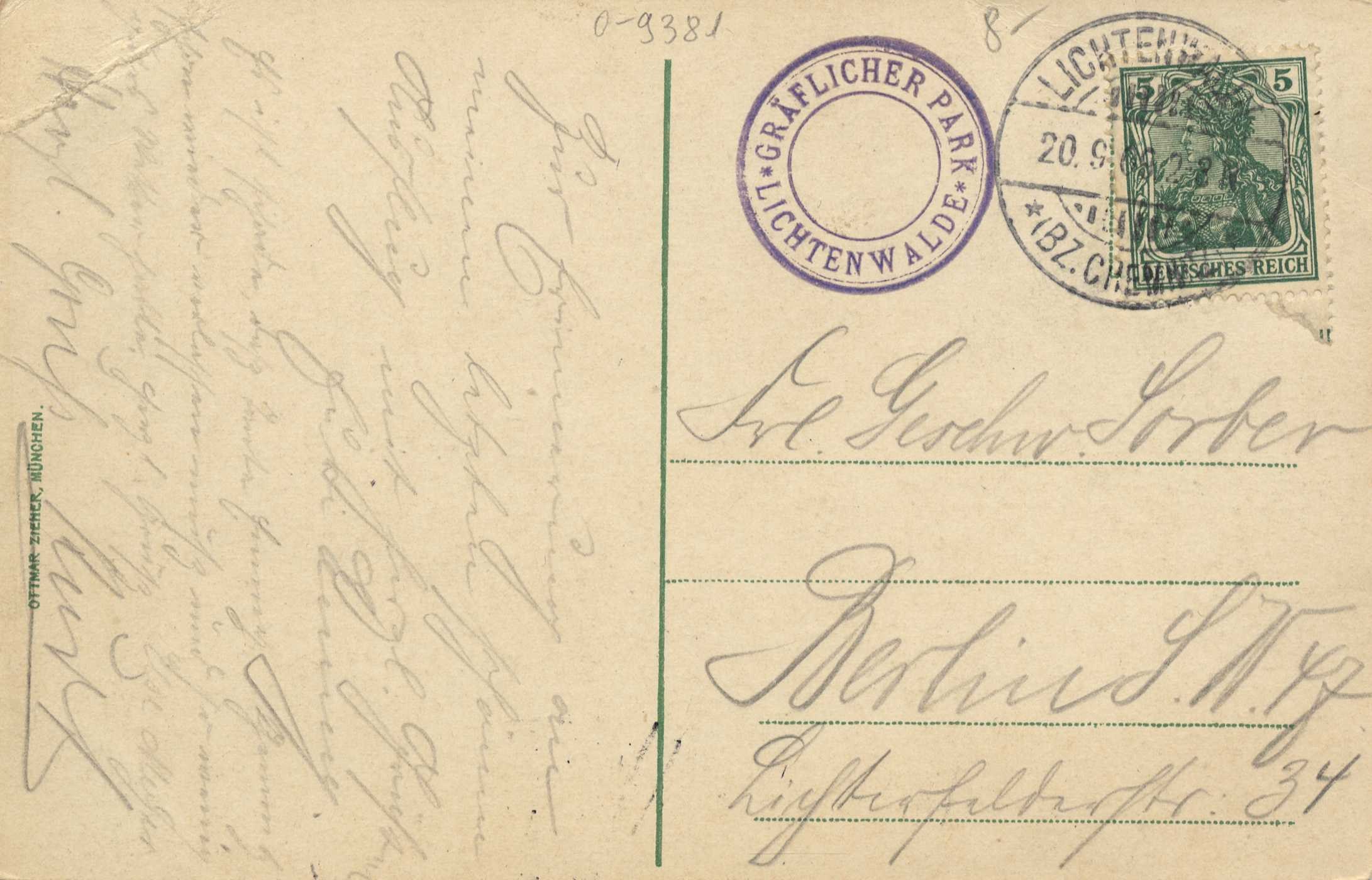 Alte Postkarte mit einer Briefmarke, die "Lichtenwald, Deutschland - Einschreiben nach Deutschland" trägt, mit handschriftlichem Text und zwei zusätzlichen Briefmarken in der oberen rechten Ecke.