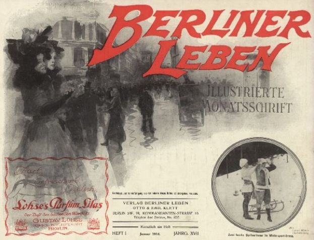 Umschlag eines alten Buches mit dem Titel "Berliner Leben" mit einer Illustration von Menschen in traditioneller deutscher Tracht, die wahrscheinlich die Geschichte oder Kultur von Berlin darstellen.