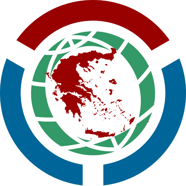 Das Logo der Vereinten Nationen zeigt einen weißen Hintergrund mit einer Weltkugel in der Mitte, umgeben von einem roten, grünen und blauen Kreis.