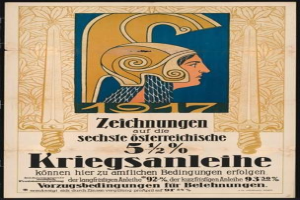 Plakatankündigung für ein 1917er Konzert in Berlin, Deutschland, mit einer Frau in einem Helm, die ein Schwert hält, und Text darauf