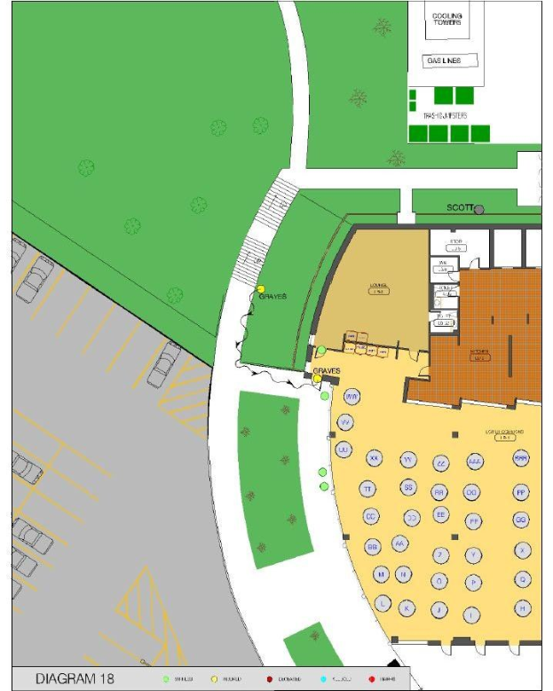Detailierter Grundrissplan einer neuen Schulgebäudeanlage, einschließlich Räumen, Fluren und Campus-Einrichtungen, begleitet von Text, der die Klassenzimmer-Locations, Schülerkapazität und Annehmlichkeiten beschreibt.